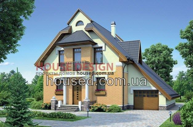 Проект дома № 15813  с мансардой и скатной кровлей